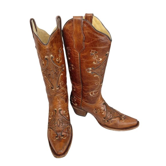 Circle G Shoes - Circle G Women's Embroidered Leather Western Boots Made In Mexico Size 8 1/2